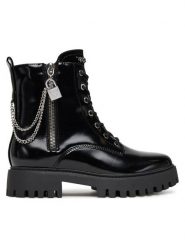 Guess Trzewiki FLTFRO ELE10 Czarny. Czarne botki Guess, z aplikacjami, ze skóry, bez obcasa, na płaskiej podeszwie, bez zapięcia. Za 439.99 zł.