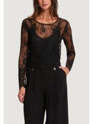 Morgan Bluzka 261-TCITY Czarny Regular Fit. Czarne bluzki Morgan, m, bez wzorów, z syntetyku, bez kołnierzyka, bez ramiączek. Za 209.99 zł.