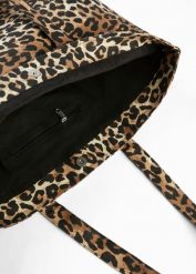Torba shopper z płótna ze wzorem w panterkę. Czarne shopper bonprix, bez wzorów, bez dodatków. Za 74.99 zł.