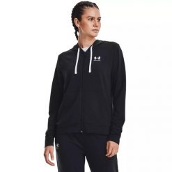Bluza treningowa damska Under Armour Rival Terry Full Zip Hoodie. Czarne bluzy sportowe Under Armour, l, bez wzorów, bez kaptura. Za 129.99 zł.