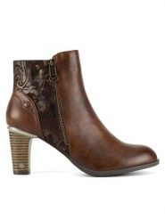 Mustang Botki 1335-501 Brązowy. Brązowe botki Mustang, bez wzorów, z materiału, bez obcasa, na słupku, bez zapięcia. Za 349.99 zł.