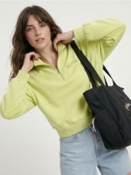 Bluza half-zip z haftowanym napisem z bawełną - zielony. Zielone bluzy sportowe Sinsay, l, bez wzorów, z bawełny, bez kaptura. Za 49.99 zł.