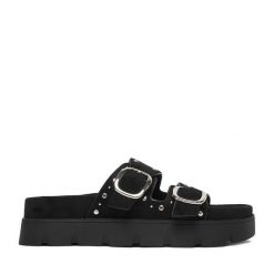 Klapki DeeZee. Czarne klapki DeeZee, bez wzorów, bez obcasa. Za 149.99 zł.