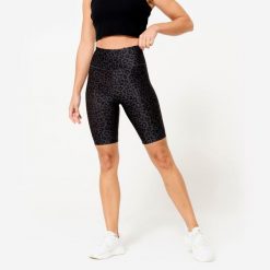 Legginsy krótkie fitness damskie Domyos ciemnoszare w panterkę. Szare legginsy DOMYOS, l, bez wzorów, z elastanu, z podwyższonym stanem, krótkie. Za 39.99 zł.