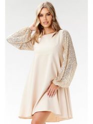 Awama Sukienka w kolorze beżowym rozmiar: XL. Brązowe sukienki Awama, xl, bez wzorów, bez kołnierzyka, bez ramiączek, mini, rozkloszowane. Za 186.95 zł.