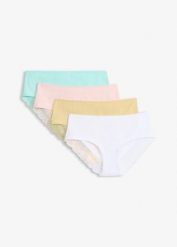 Figi panty z miękkiej bawełny z koronkową lamówką (4 pary). Żółte figi bonprix, bez wzorów, z bawełny. Za 45.96 zł.