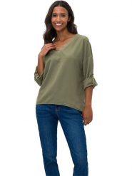 Heine Bluzka w kolorze khaki rozmiar: 38. Brązowe bluzki Heine, bez wzorów, bez kołnierzyka, bez ramiączek. Za 48.16 zł.