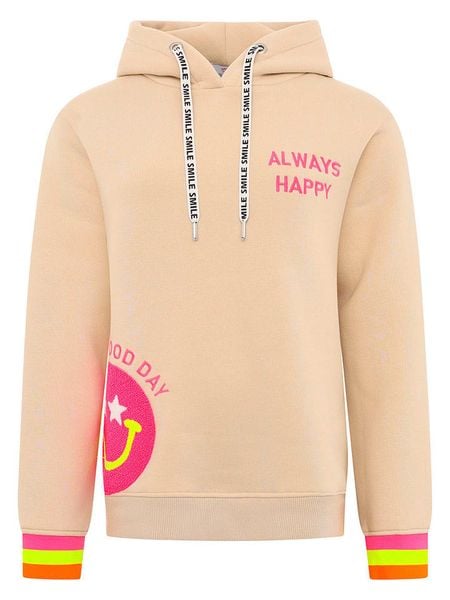 Zwillingsherz Bluza "Always Happy" w kolorze beżowym rozmiar: S/M. Brązowe bluzy Zwillingsherz, m, bez wzorów, z bawełny, z kapturem. Za 239.29 zł.