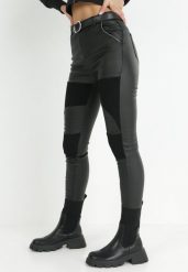 Czarne Spodnie Skinny z Imitacji Skóry Ziga. Czarne spodnie materiałowe Born2be, na co dzień, xl, bez wzorów, z jeansu. Za 59.99 zł.