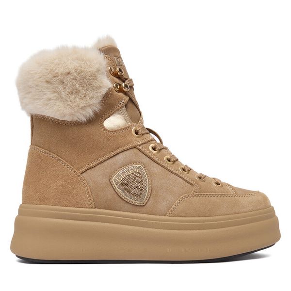 Trzewiki Blauer. Brązowe botki Blauer, bez wzorów, bez obcasa, na płaskiej podeszwie, bez zapięcia. Za 699.99 zł.