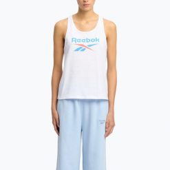 Koszulka Reebok Identity Big Logo Tank. Białe bluzki REEBOK FITNESS, bez wzorów, sportowe, bez kołnierzyka, bez ramiączek. Za 59.99 zł.