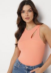 Pomarańczowy Bawełniany Top z Ozdobnym Wycięciem Sallire. Brązowe topy Born2be, l, bez wzorów, z bawełny, bez kołnierzyka, bez ramiączek. Za 64.99 zł.