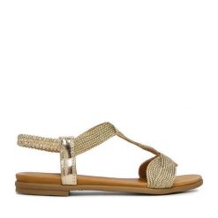 Sandały JENNY. Żółte sandały Jenny, bez wzorów, bez obcasa, na płaskiej podeszwie, bez zapięcia. Za 89.99 zł.