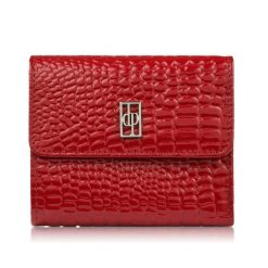 Skórzany portfel damski mały czerwony z tłoczeniem typu croco Paolo Peruzzi AL-03-RD. Czerwone portfele PAOLO PERUZZI, bez wzorów, ze skóry. Za 79.00 zł.