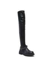 DeeZee Muszkieterki H13073A-5 Czarny. Czarne kozaki DeeZee, ze skóry, bez obcasa, na płaskiej podeszwie, bez zapięcia. Za 159.99 zł.