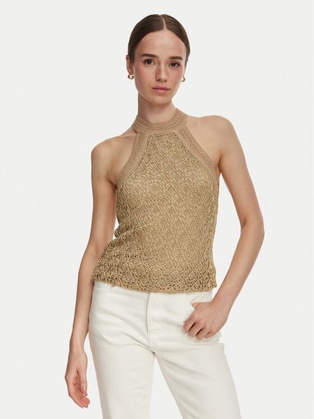 Guess Top W6YR34 Z1032 Złoty Regular Fit. Żółte topy Guess, xl, z aplikacjami, z wiskozy, bez kołnierzyka, bez ramiączek. Za 344.99 zł.
