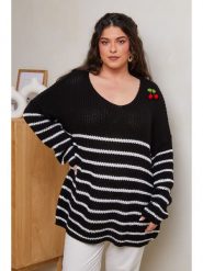 Curvy Lady Sweter w kolorze czarnym rozmiar: 44/46. Czarne swetry Curvy Lady, z aplikacjami, ze splotem, bez ramiączek. Za 121.99 zł.