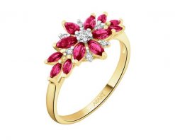 Pierścionek z żółtego złota z brylantami i rubinami syntetycznymi - próba 585. Żółte pierścionki Apart, z brylantem, złote. Za 3,490.00 zł.