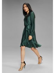 SWING Sukienka w kolorze zielonym rozmiar: 42. Zielone sukienki Swing, bez wzorów, z tkaniny, z asymetrycznym kołnierzem, bez ramiączek, midi, asymetryczne. Za 214.19 zł.