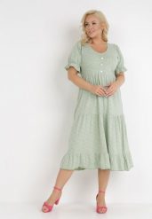 Miętowa Sukienka Thosassea. Zielone sukienki Born2be, bez wzorów, z bawełny, bez kołnierzyka, bez ramiączek, midi. Za 29.99 zł.