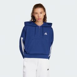 Bluza z kapturem Essentials 3-Stripes French Terry Quarter-Zip. Białe bluzy Adidas, xl, bez wzorów, z materiału, z kapturem. W wyprzedaży za 139.50 zł.