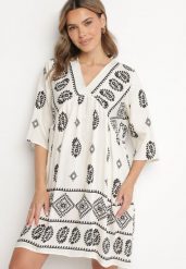 Czarno-Biała Wiskozowa Sukienka ze Wzorem Boho Frisana. Czarne sukienki Born2be, na co dzień, l, bez wzorów, z materiału, boho, bez kołnierzyka, bez ramiączek, midi. Za 64.99 zł.