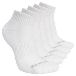 Skarpetki sportowe dla dorosłych 5pk Unisex 1/2 Terry Qtr Crew. Białe skarpety Skechers, bez wzorów, z materiału. Za 59.99 zł.
