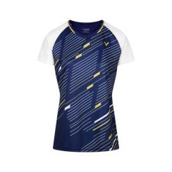 Koszulka sportowa damska VICTOR T-44100 B. Niebieskie koszulki sportowe Victor, bez wzorów, z poliesteru, bez ramiączek. Za 239.99 zł.