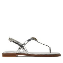 Sandały Guess. Szare sandały Guess, z aplikacjami, bez obcasa, na płaskiej podeszwie, bez zapięcia. Za 349.99 zł.