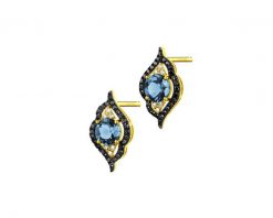 Kolczyki z żółtego złota z diamentami i topazami London Blue - próba 585. Niebieskie kolczyki Apart, z diamentem, złote. Za 3,990.00 zł.