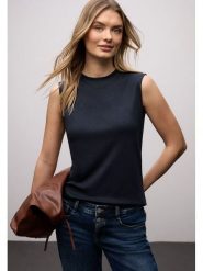 Street One Top w kolorze granatowym rozmiar: 40. Niebieskie topy Street One, bez wzorów, bez kołnierzyka, bez ramiączek. Za 79.40 zł.