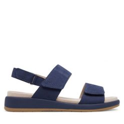 Sandały Caprice. Niebieskie sandały Caprice, bez wzorów, bez obcasa, na płaskiej podeszwie, bez zapięcia. Za 279.99 zł.