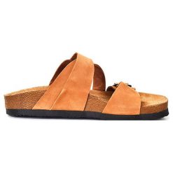 Moosefield Skórzane klapki w kolorze jasnobrązowym rozmiar: 39. Brązowe klapki Moosefield, bez wzorów, ze skóry, z otwartym noskiem, bez obcasa. Za 167.28 zł.