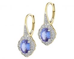 Kolczyki z żółtego złota z brylantami i tanzanitami - próba 585. Żółte kolczyki Apart, z brylantem, złote. Za 8,890.00 zł.