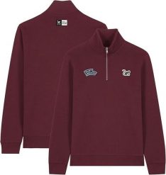 Bluza z zamkiem 1/4 – Polo – Organiczna – Dorosła (bordowa). Czerwone bluzy SURF MONKEY, m, z aplikacjami, z bawełny, bez kaptura. Za 349.95 zł.