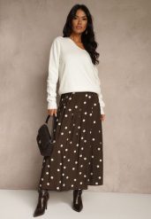 Brązowa Spódnica High Waist w Kropki o Rozkloszowanym Kroju Saliania. Brązowe spódnice Renee, l, bez wzorów, midi, rozkloszowane. Za 119.99 zł.