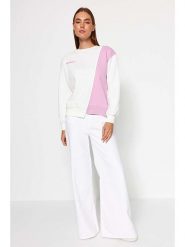 Trendyol Bluza w kolorze biało-jasnoróżowym rozmiar: L. Białe bluzy Trendyol, l, bez wzorów, z bawełny, bez kaptura. Za 74.81 zł.
