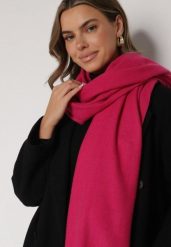 Fuksjowy Szalik z Bawełną i Wiskozą Ozdobiony Frędzlami Siadortia. Czerwone szaliki Born2be, bez wzorów, z bawełny, biznesowe. Za 49.99 zł.