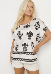 Czarno-Biała Bluzka z Wiskozy we Wzór w Stylu Boho Lunaseia. Czarne bluzki Born2be, s, bez wzorów, z jeansu, boho, bez kołnierzyka, bez ramiączek. W wyprzedaży za 43.99 zł.