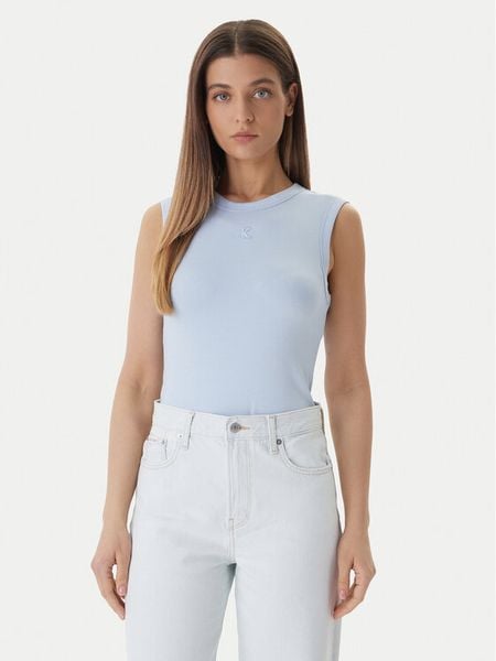 Calvin Klein Jeans Top LV047B265G Niebieski Slim Fit. Niebieskie topy Calvin Klein Jeans, s, bez wzorów, z bawełny, bez kołnierzyka, bez ramiączek. Za 113.99 zł.