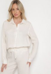 Biała Klasyczna Koszula z Wiskozy Melriza. Białe koszule Born2be, l, bez wzorów, z jeansu, biznesowe, bez kołnierzyka, bez ramiączek. Za 119.99 zł.