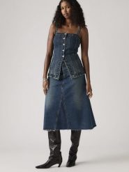 Levi's Spódnica dżinsowa w kolorze granatowym rozmiar: W33. Niebieskie spódnice Levi's®, s, z aplikacjami, z bawełny, klasyczne, midi. Za 158.47 zł.