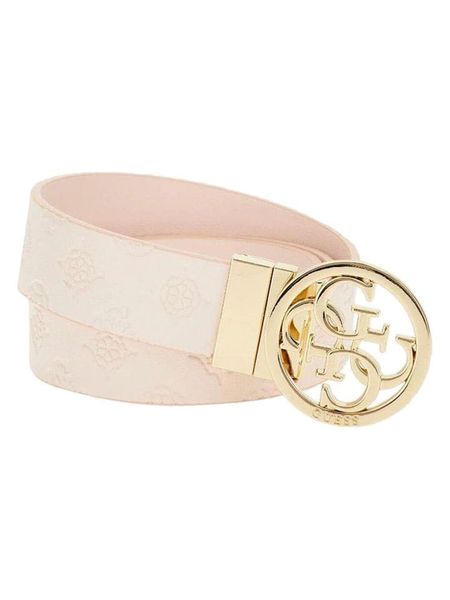 Guess Pasek w kolorze jasnoróżowym rozmiar: 105. Różowe paski Guess, z aplikacjami, z materiału. Za 149.95 zł.
