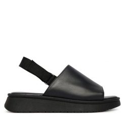 Sandały Tamaris. Czarne sandały Tamaris, bez wzorów, bez obcasa, na płaskiej podeszwie, bez zapięcia. Za 369.99 zł.