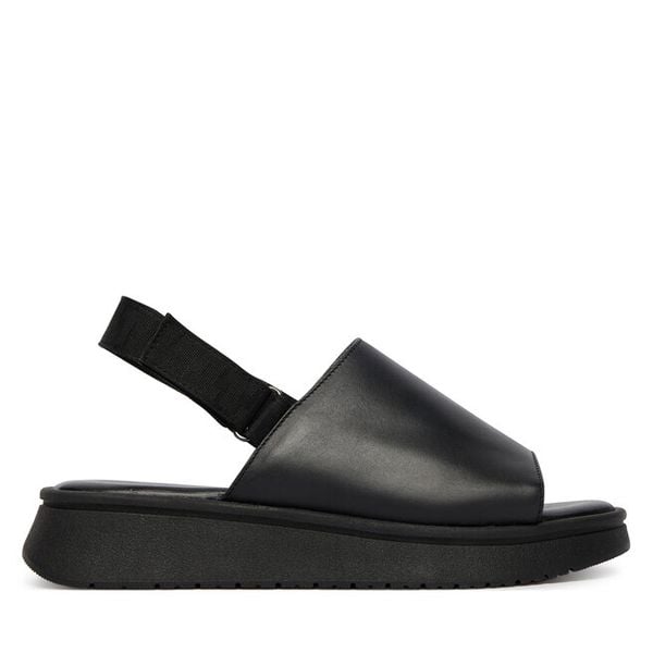 Sandały Tamaris. Czarne sandały Tamaris, bez wzorów, bez obcasa, na płaskiej podeszwie, bez zapięcia. Za 369.99 zł.