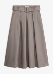Spódnica z zakładkami w optyce wełny z paskiem (2 części). Brązowe spódnice bonprix, bez wzorów, z wełny, eleganckie. Za 169.99 zł.