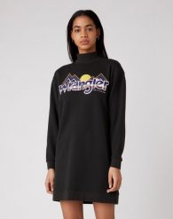 DAMSKA SUKIENKA WRANGLER HIGH NECK SWEAT DRES FADED BLACK W9P2HNXV6 112132452. Czarne sukienki Wrangler, s, bez wzorów, z dresówki, bez kołnierzyka, bez ramiączek. W wyprzedaży za 69.99 zł.