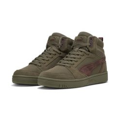 Sneakersy unisex Rebound V6 WTR PUMA Loden Green Chestnut Brown. Brązowe obuwie sportowe Puma, bez zapięcia, do koszykówki. Za 349.00 zł.