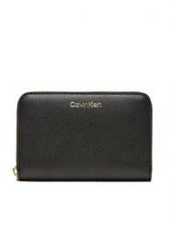 Calvin Klein Duży Portfel Damski Foil Logo Medium Zip Around LV04F1091G Czarny. Czarne portfele Calvin Klein, bez wzorów, ze skóry. Za 259.99 zł.