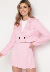 Różowa Marynarka o Krótkim Fasonie z Ozdobnymi Klapami Lafamia. Czerwone marynarki i żakiety Born2be, xl, bez wzorów. Za 149.99 zł.